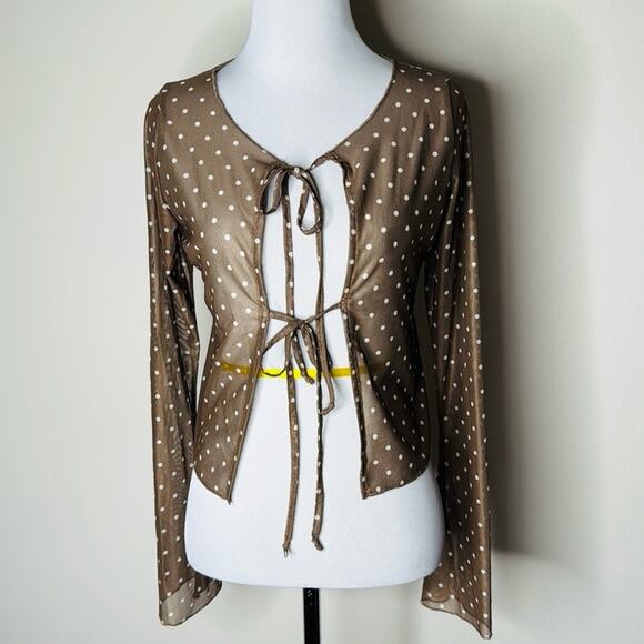 Motel Araceli Brown Polka Dot Tie-Front Top - Picture 2 of 9